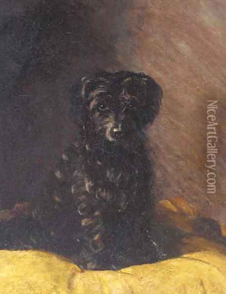 A terrier on a cushion Oil Painting - English School