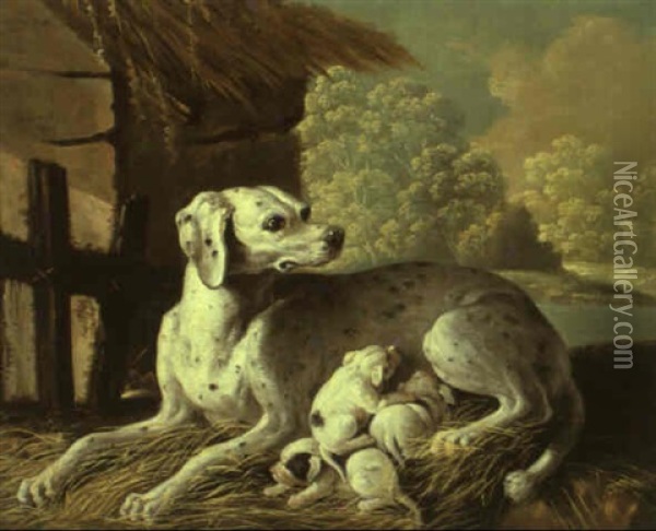 Chienne Allaitant Ses Petits Oil Painting - Jacques Charles Oudry