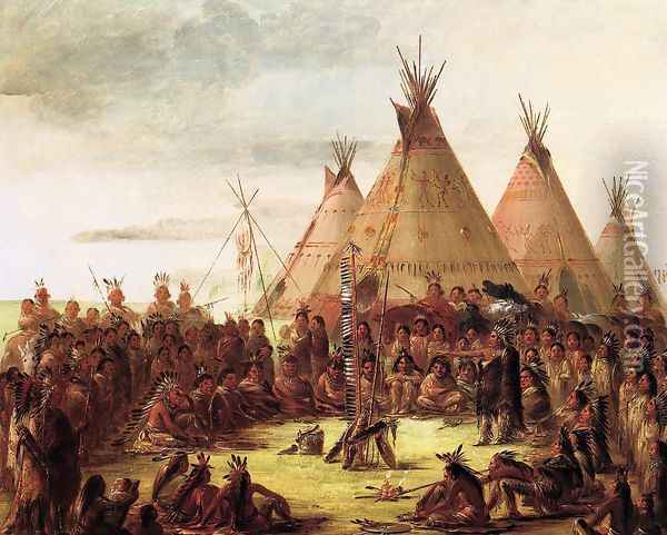 Sioux War Council Oil Painting - George Catlin