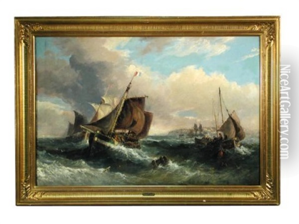 Fishing Boats In Rough Seas Oil Painting - Samuel W. Calvert