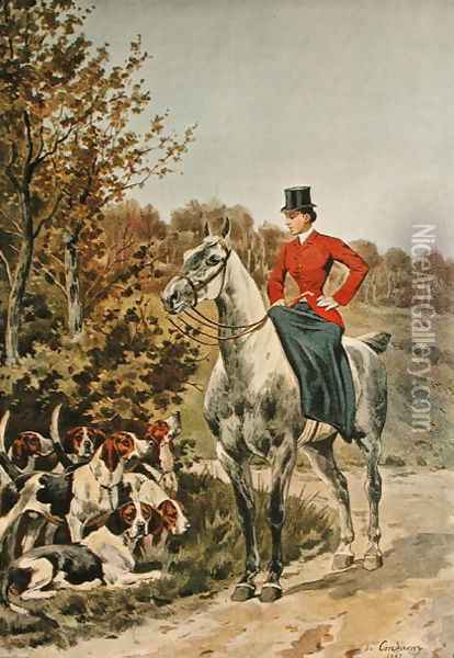 Horsewoman with Hounds, from Paris-Noel 1892-93 Oil Painting - Charles Fernand de Condamy