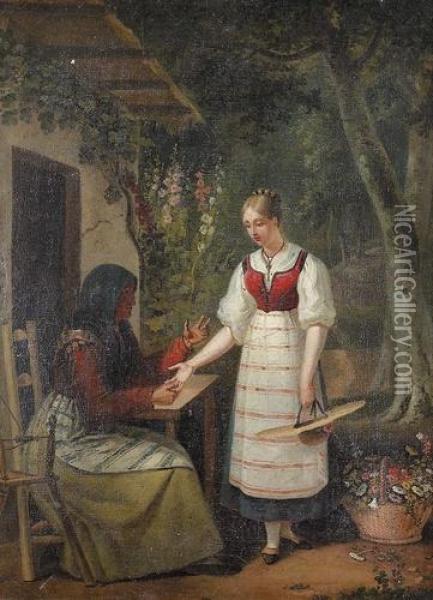 Die Wahrsagerin. Oil Painting - Johann Ludwig Rudolf Durheim