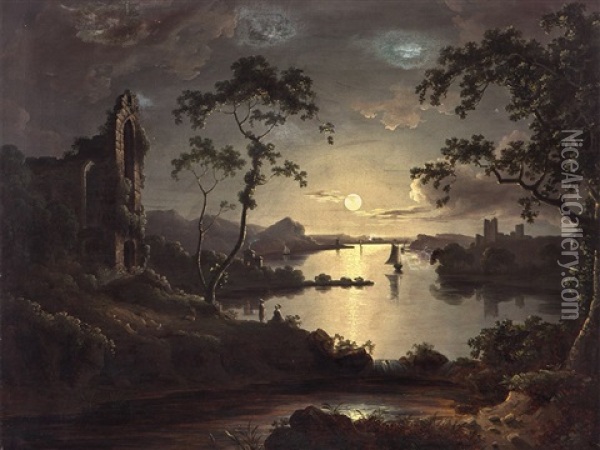 Moonlit Landscape Oil Painting - John Doyle