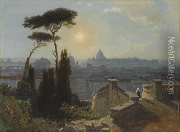 Rome, From The Trinita Di Monti Oil Painting - Karl Lindemann-Frommel
