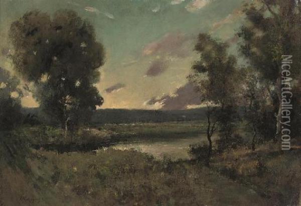A Woodland Pool At Twilight Oil Painting - Henri-Joseph Harpignies