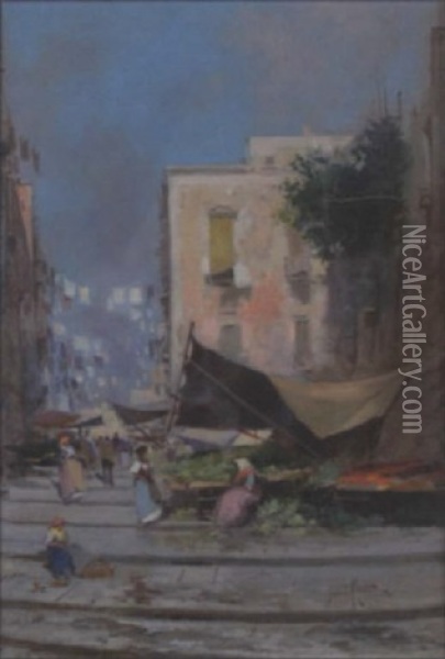 Market Scene Oil Painting - Oscar Ricciardi