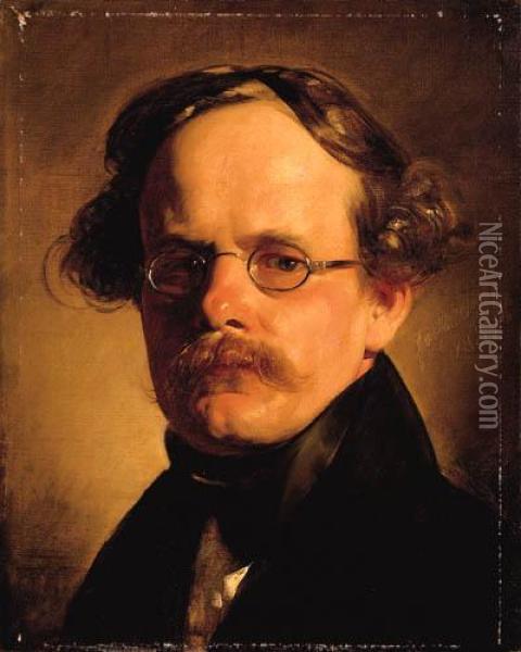 Portrait Of The Engraver Franz Xaver Stber,head-and-shoulders Oil Painting - Friedrich Ritter von Amerling