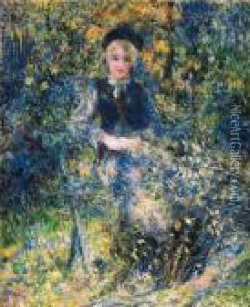 La Jeune Fille Au Banc Oil Painting - Pierre Auguste Renoir