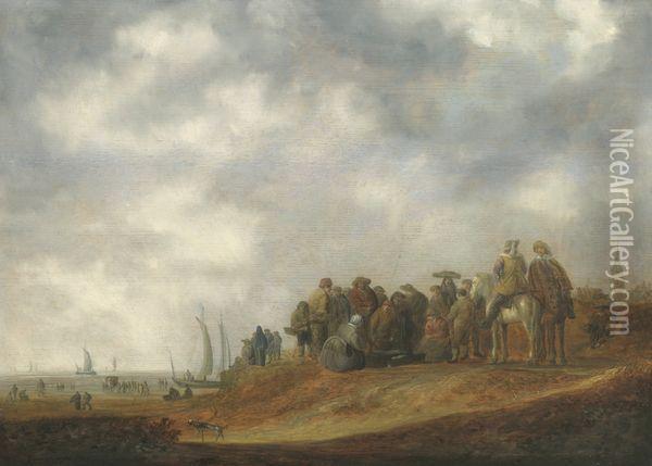 Le Marche Aux Poissons Sur La Plage De Scheveningen Oil Painting - Jan van Goyen