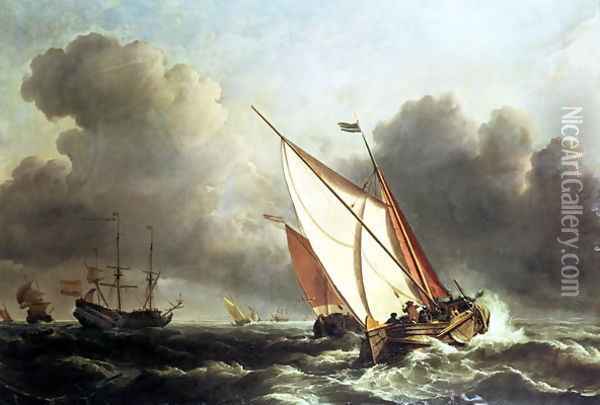 Dutch shipping offshore in a rising gale Oil Painting - Willem van de Velde the Younger