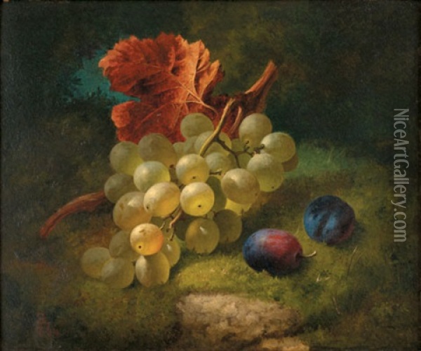 Still Life With Grapes And Plums Oil Painting - Edward Ladell