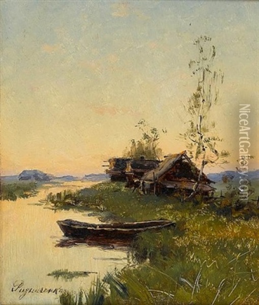 River Landscape Oil Painting - Fedor Petrovich Riznichenko