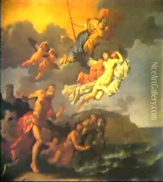 Neptune, Minerva And Coronis Oil Painting - Giulio Carpioni