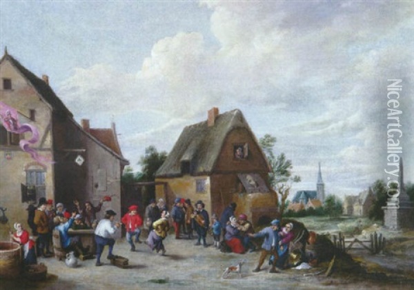 Rejouissances Villageoises Devant L'auberge Oil Painting - Thomas Van Apshoven