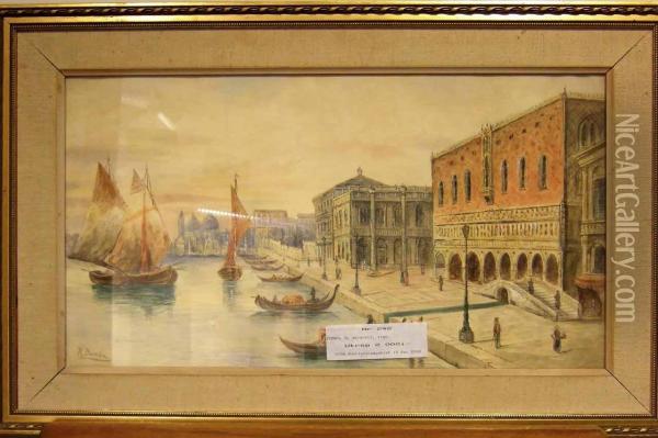 Motiv Fran Venedig. Oil Painting - R. Domba