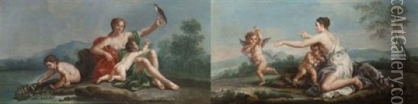 Allegorie De La Vue Et Du Toucher (+ Allegorie Du Gout Et De L'odorat; Pair) Oil Painting - Joseph Francois Ignace Parrocel
