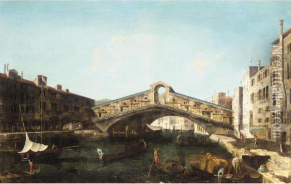 Venice, A View Of The Rialto Bridge From The South Oil Painting - Michele Marieschi