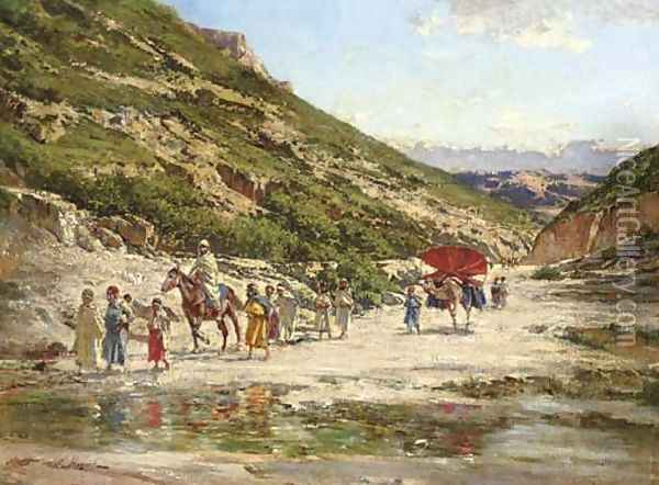 An Arab Caravan Oil Painting - Victor Pierre Huguet