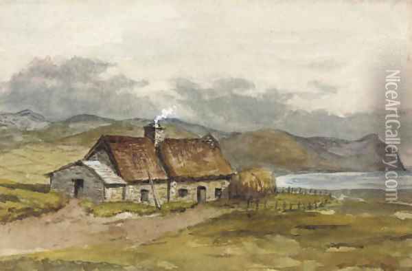 A crofter's cottage on the coast Oil Painting - A.C. Cooke