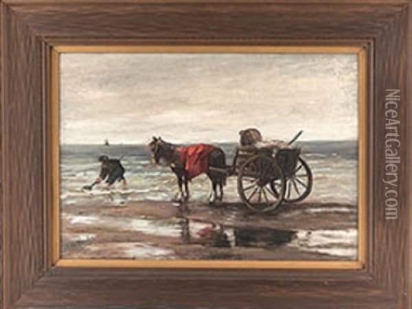 Carriage On Seashore Oil Painting - Francois Pieter ter Meulen