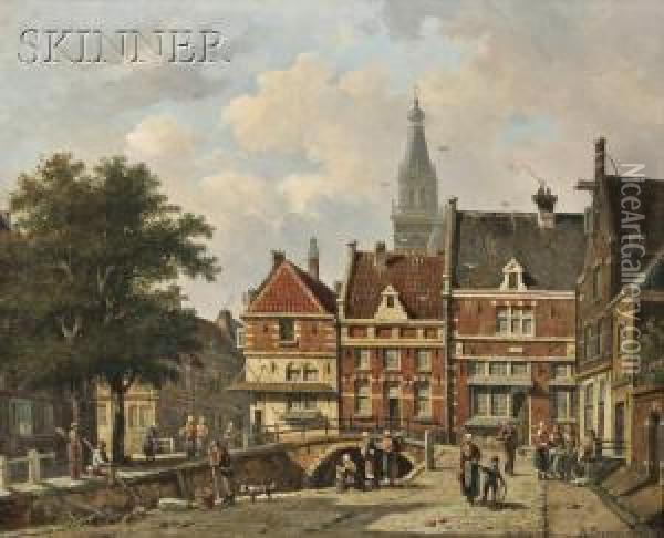 View Of The Zuiderspui In Enkhuizen Oil Painting - Adrianus Eversen