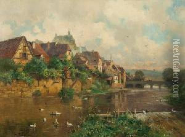 Town By The River Oil Painting - Gustav Adolf Thamm