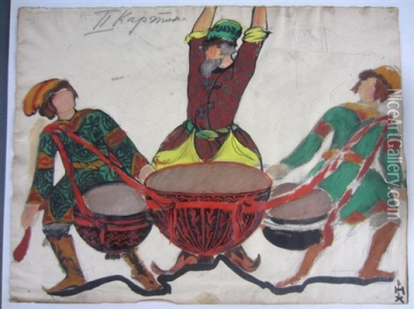Costume Design For Tsar Sultan Oil Painting - Nikolai Konstantinovich Roerich