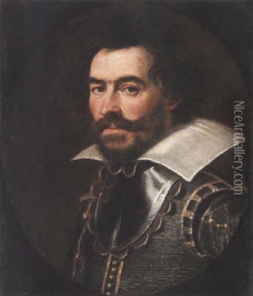 Portrait Of A Gentleman In A Gorget And White Collar Oil Painting - Giovanni Bernardo Carboni