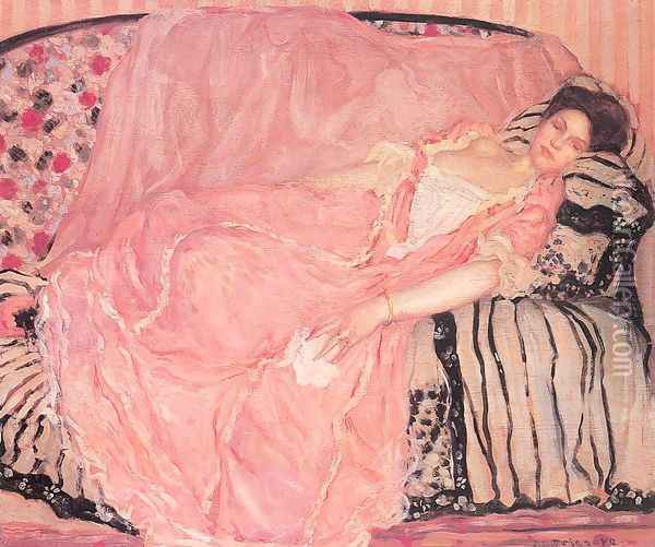 Portrait of Madame Gely (On the Couch) Oil Painting - Frederick Carl Frieseke