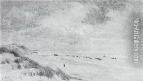 Berck - Bateau De Peche, La Plage, Les Dunes Oil Painting - Alfred Mouillon
