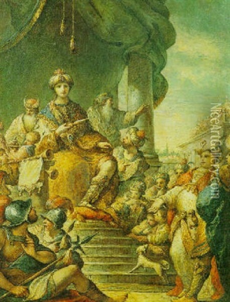 Salomone In Trono Oil Painting - Giovanni Antonio Guardi