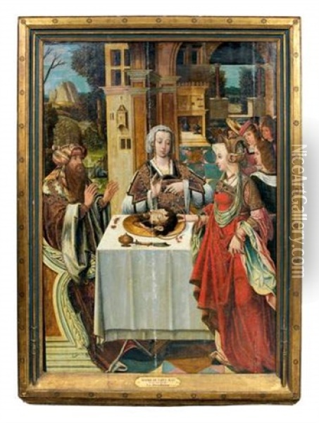 La Tete De Saint Jean Baptiste Apportee Par Salome A Herode Et Heriodade Oil Painting - Christian Engelbrecht