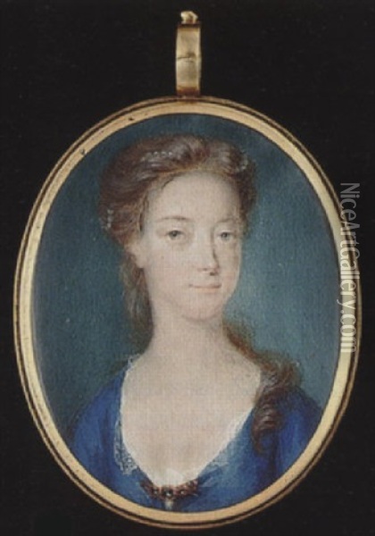 Amelia, Daughter Of George Ii, Wearing Strand Of Pearls In Her Hair And Decollete Blue Dress With White Lace Underslip And Brooch At Her Corsage Oil Painting - Christian Richter