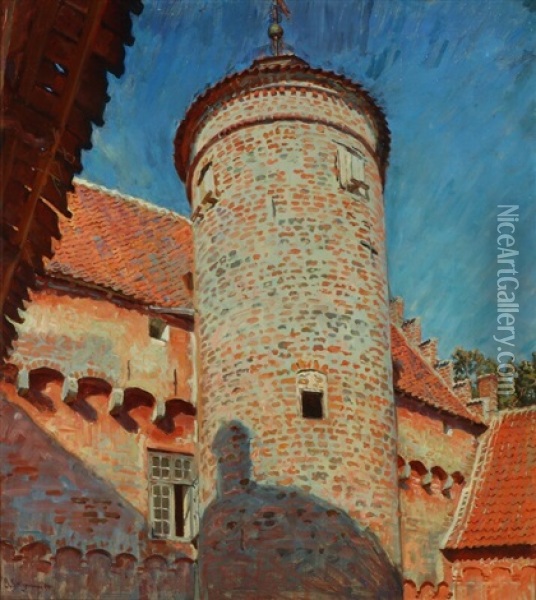 A Tower From The Manor Ryggaard Oil Painting - Georg Sofus Seligmann