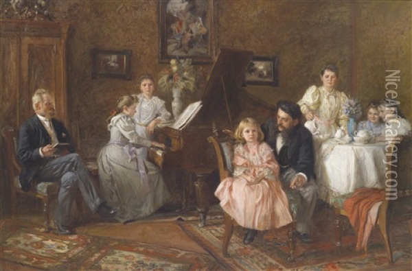 Familienbild Im Salon Oil Painting - Franz Bohumil Doubek
