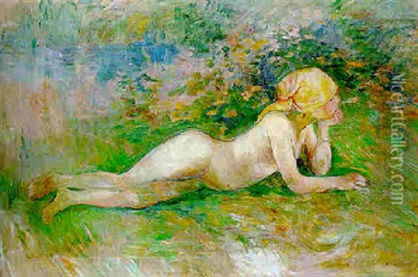 Bergere Nue Couchee Oil Painting - Berthe Morisot
