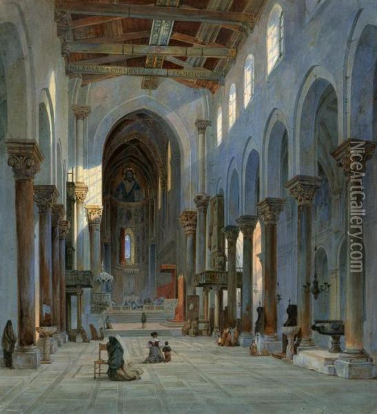 Das Innere Des Domes Von Cefalu Auf Sizilien Oil Painting - Carl Friedrich H. Werner