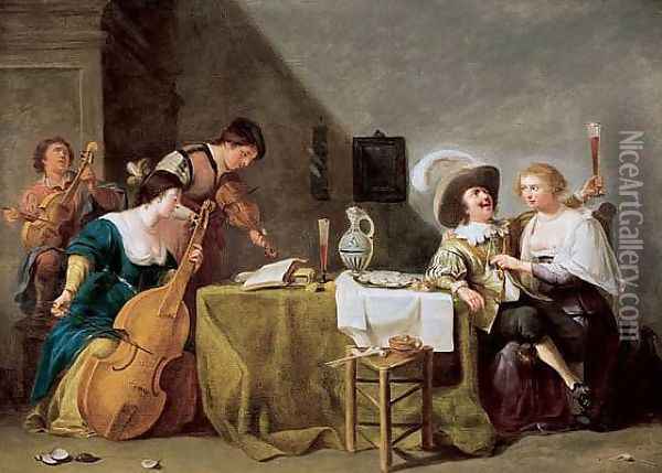 A Merry Musical Company 1635-45 Oil Painting - Jan Hermansz. van Biljert