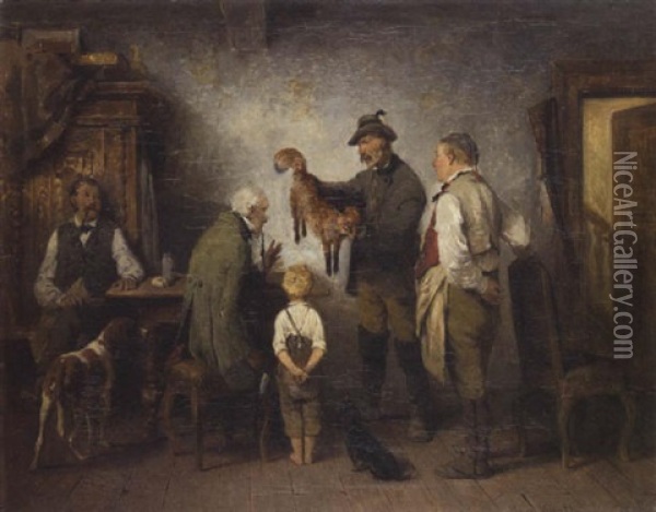 Jager Mit Fuchs Oil Painting - Hugo Wilhelm Kauffmann