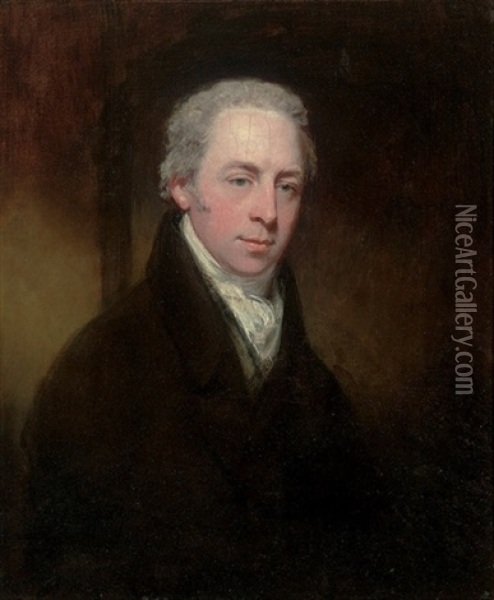 Portrait Of William, 1st Earl Of Lonsdale In A Black Coat With White Stock Oil Painting - Sir John Hoppner