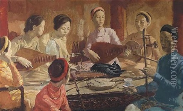 Family Concert In Hue, Vietnam Oil Painting - Alexander Evgenievich Iacovleff