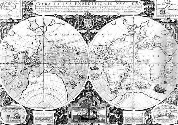 World map Vera Totius Expeditionis Nauticae Oil Painting - Jodocus Hondius