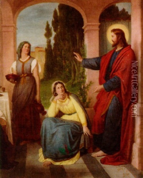 Christus Im Hause Der Martha Oil Painting - Karl Schoenherr