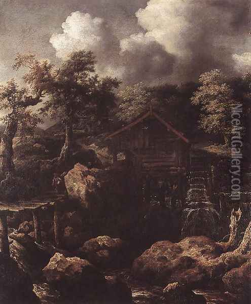 Forest Scene with Water-Mill c. 1650 Oil Painting - Allaert van Everdingen