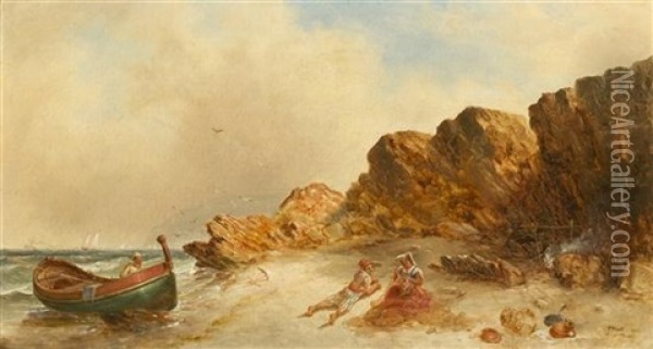 Mending The Net Oil Painting - William Morris Hunt