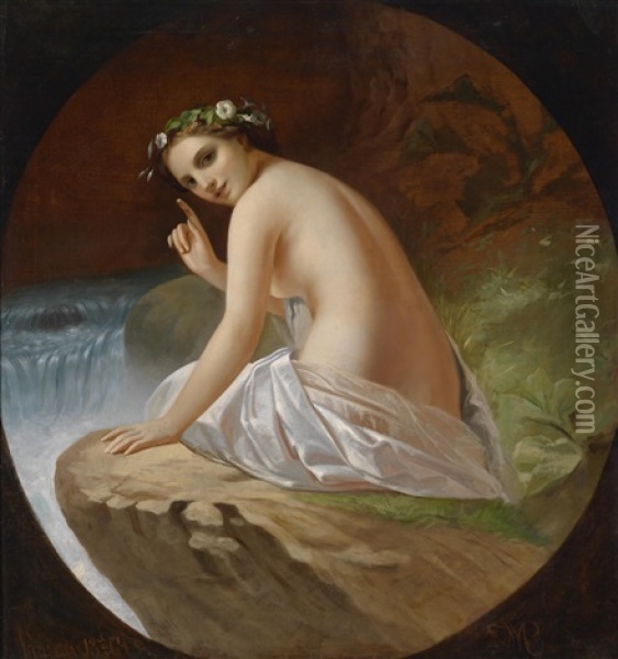 Junge Frau, Als Ruckenakt Auf Einem Felsvorsprung Sitzend Oil Painting - Timofey Andreyevich Neff