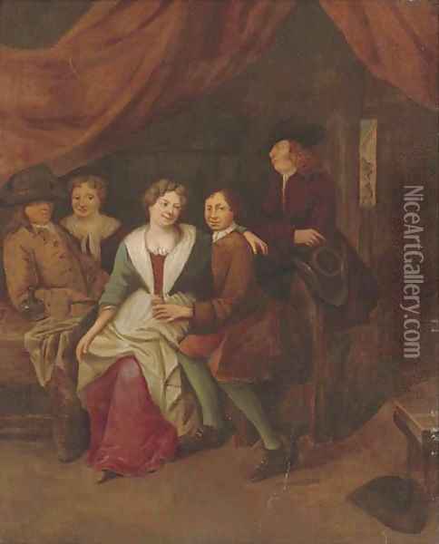 Elegant company courting in an interior Oil Painting - Gerrit Lundens