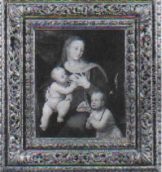 Madonna Con Bambino E San Giovannino Oil Painting - Leonardo Da Vinci