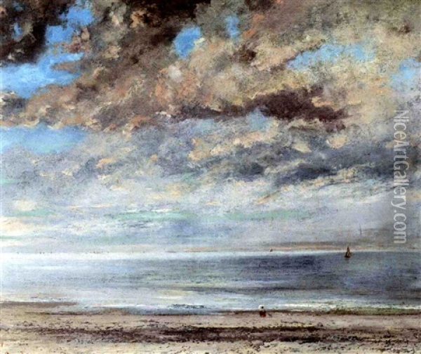 La Plage, Soleil Couchant Oil Painting - Gustave Courbet