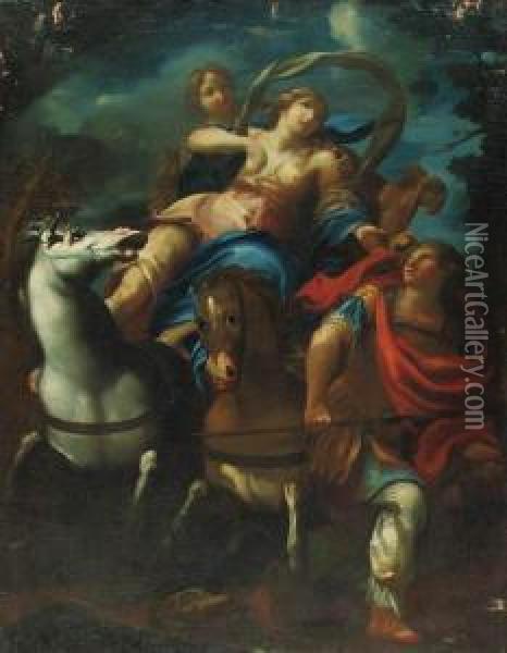 Venus And Adonis; And Dido And Aeneas(?) Oil Painting - Marcantonio Franceschini